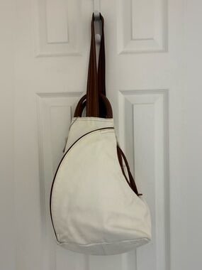 CLARK’s Women’s Leather White Sling Bag with Brown Trim